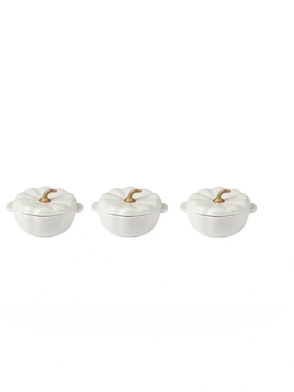 Set 3 The Pioneer Woman Stoneware 2C Pumpkin Cocotte Mini Dutch Oven Linen New